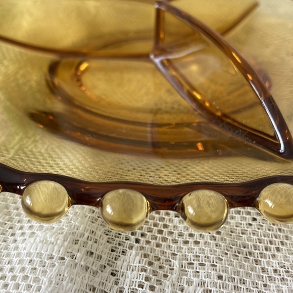 Vintage Candlewick Style Amber Glass Divided Serving Dish Plate - Picture 3 of 4